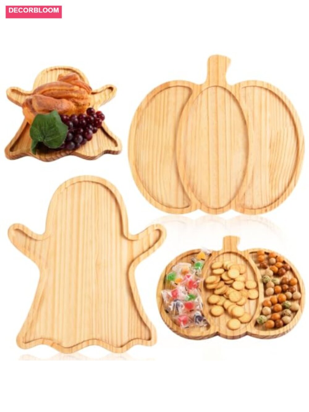 Halloween Wood Charcuterie Board Set Pumpkin Ghost Serving Platter Pine Wood